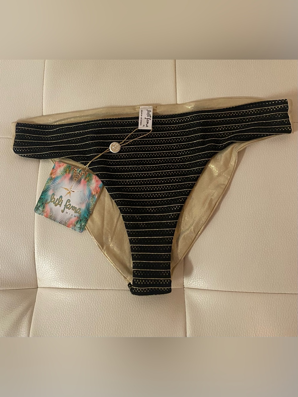 Luli Fama Metallic Gold and Black Striped Bikini Bottom